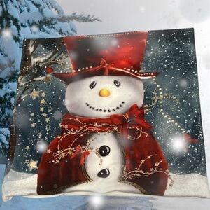 2 Cushion Covers Beautiful Snowmen Red Hat and Scarf 17" x 17" NO Pillows